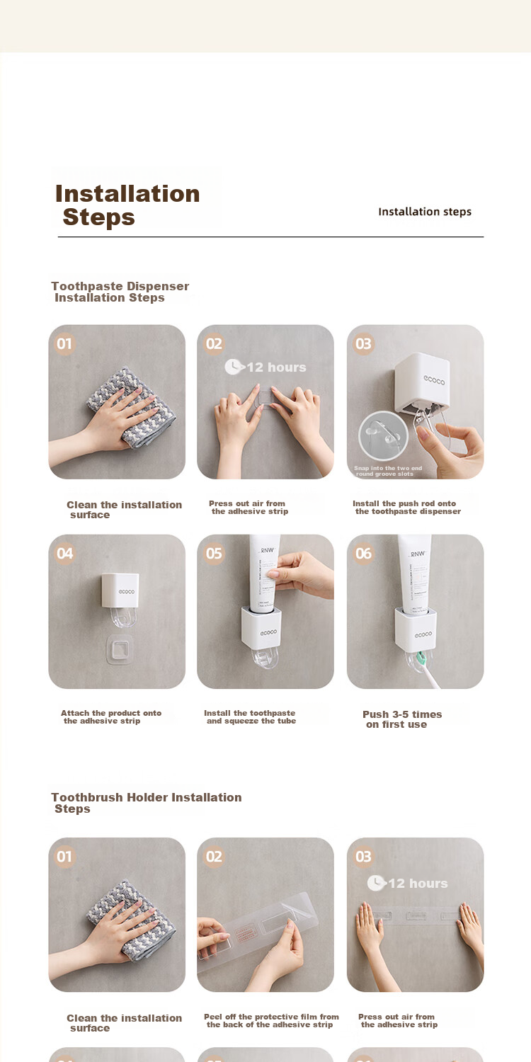 Ecoco Toothbrush Holder Premium Magnetic Rinse Cup Family of Four Cup Rack No-Drill Toothpaste Organizer 25043 18