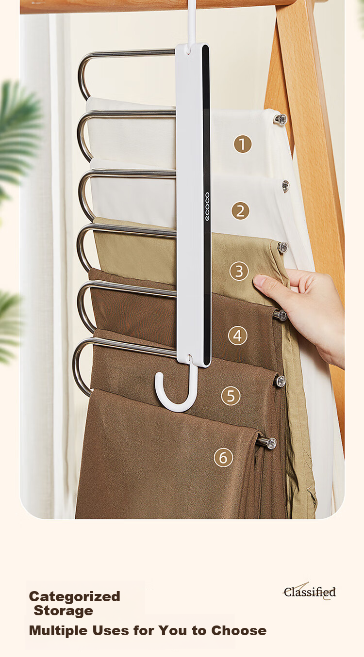 Ecoco Multifunctional Non-Slip Pants Hanger Clips, No-Marking Trousers Clips for Wardrobe Storage, Stackable Hanging Organizer 25001 5