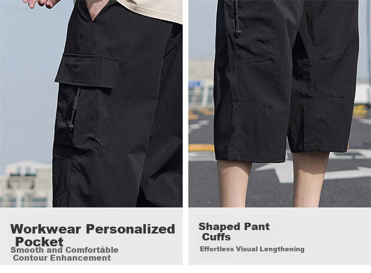 MARK FAIRWHALE Men's Summer Lightweight Cargo Cool Straight Casual Shorts Loose Fit Seven-Point Pants Gray M 3