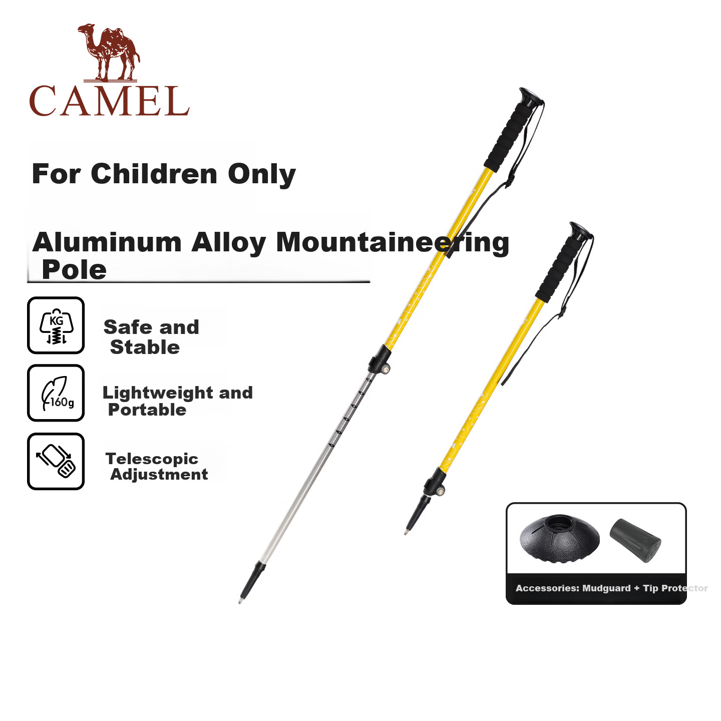 CAMEL Kids Parent-Child Ultralight Telescopic Folding Hiking Trekking Pole Outdoor Anti-Slip Walking Stick Sunshine Yellow 0018