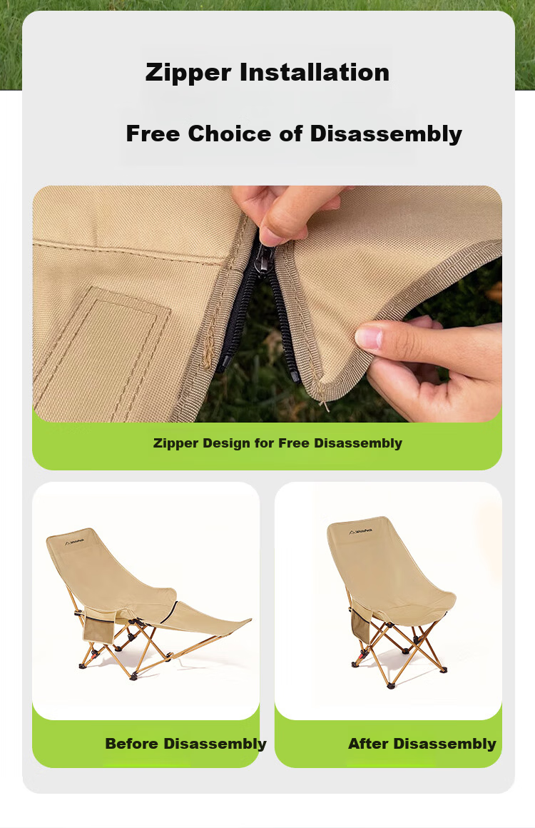 WhitePeak Outdoor Folding Nap Chair Portable Moon Chair Dual-Use Camping Recliner Office Nap Beach Chair 6