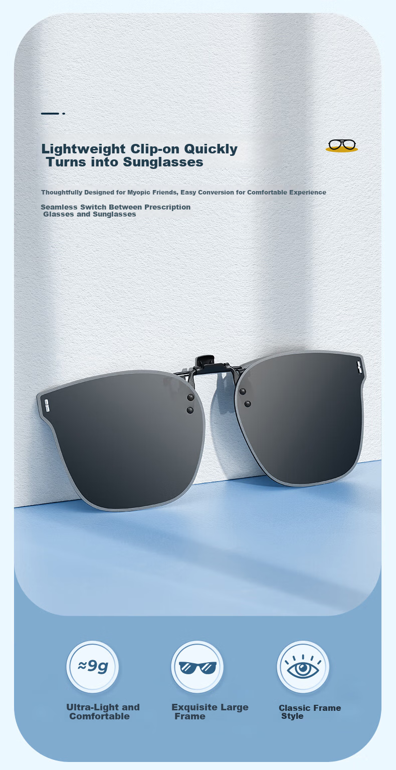 EYEPLAY Clip-On Sunglasses for Nearsightedness, Polarized, for Men And Women, Fishing, Driving, Specialized Sunglasses 8014A 1