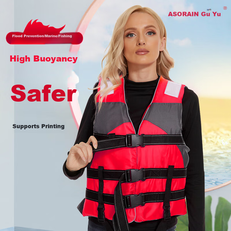 ASORAIN Red Safety Buckle Adult Life Jacket Swimwear with Whistle for Outdoor Flood Prevention, Emergency Rescue And Rafting