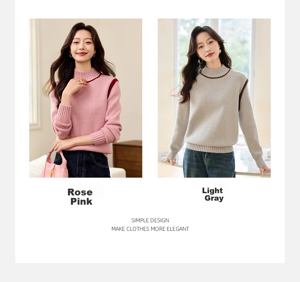 PinCai Women's Knitted Sweater Soft Pink Thick Pullover Half Turtleneck Knit Top P144Z9004 4