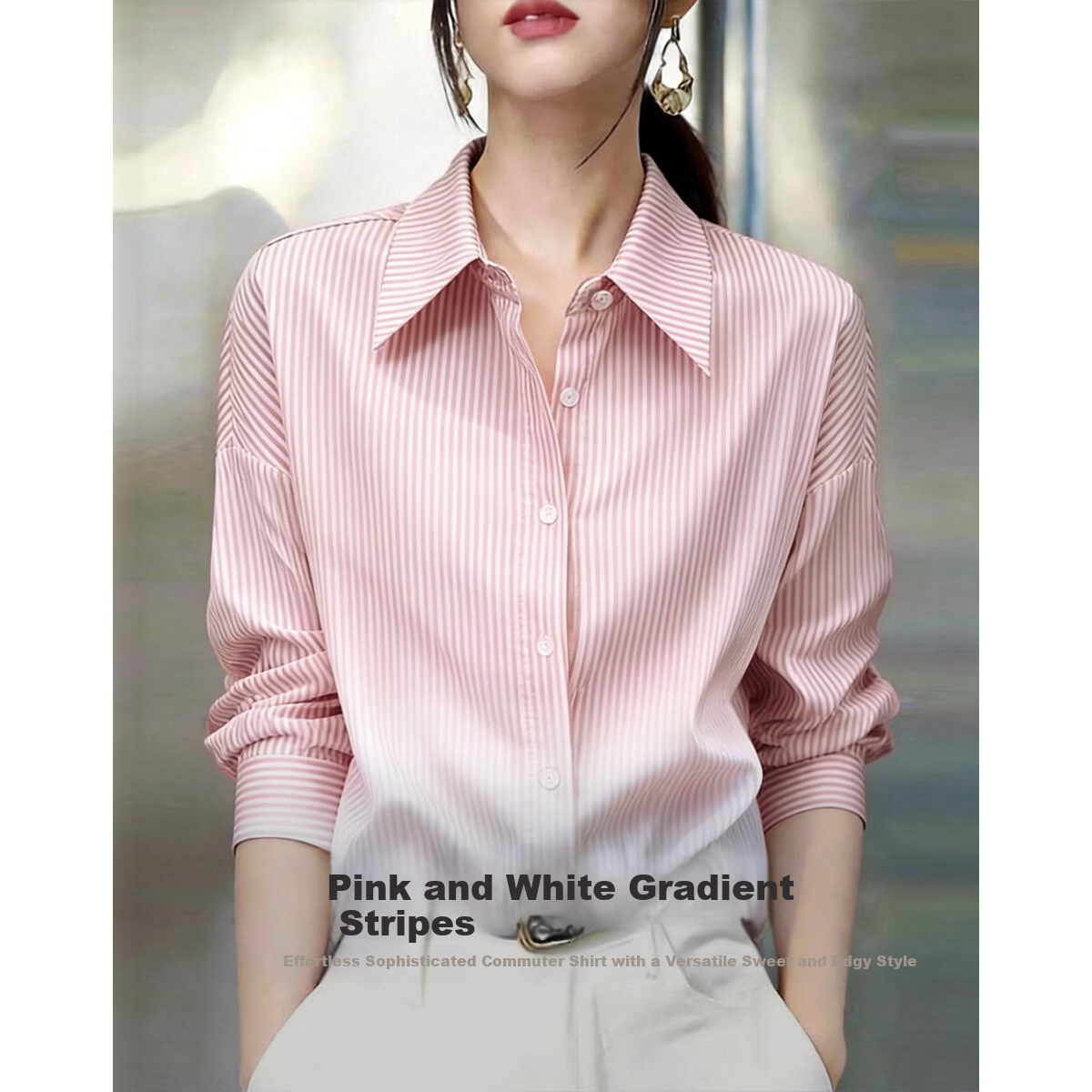 Demana [Smart Sister] Spring Retro Gradient Stripe Shirt Lapel Loose Petite Women's Top