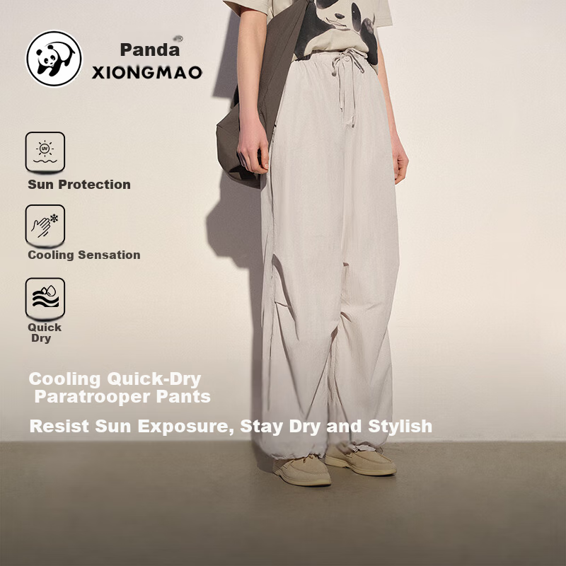Panda Camel Series Quick-Dry Pants Summer Women's Cooling Loose Straight Casual Hiking Trousers 8147 Gray, M
