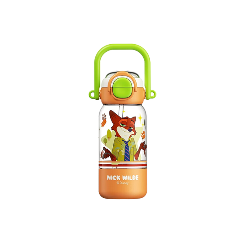 Baoshi Zootopia Kids Water Bottle with Strap Portable Straw Cup Dual Spout - Nick Design
