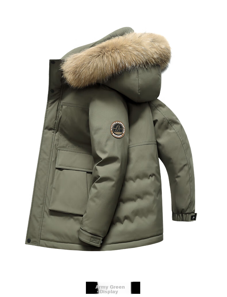 Snow Flying 90% Down Men's Winter Extreme Cold Mid-Length Hooded Casual Workwear Jacket with Fur Collar 190 8