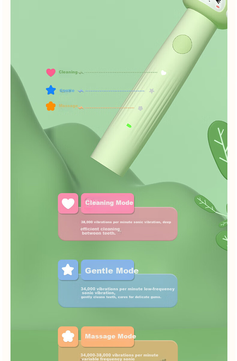 AUX Kids Electric Sonic Toothbrush for Ages 5-12, Gentle Soft Bristles, Waterproof, DIY Stickers, Pink Orange C01 5