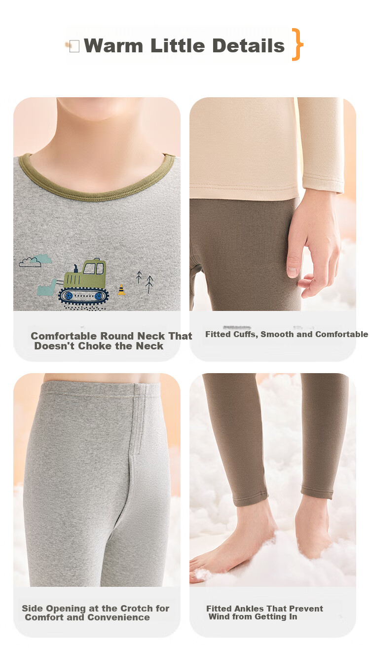 Hodohome Kids Boys 7A Antibacterial Cotton Spandex School Uniform Thermal Underwear Sleepwear 203 Gray Size 150 13