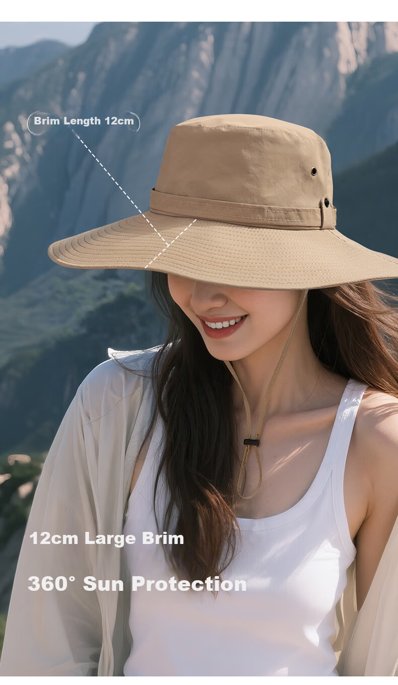 GOLOVEJOY Fisherman Hat Outdoor Mountaineering Hat Women's Sun Hat Men's Large Brim Large Head Circumference Sun Protection Hiking Light Gray M 5