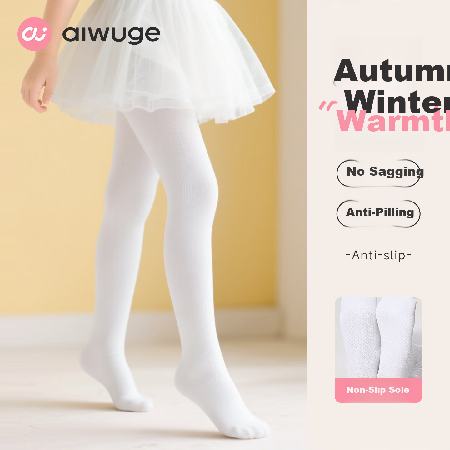 Aiwugo Girls' Tights Autumn Winter Leggings Children's Dance Socks White Seamless Non-Slip Socks White S