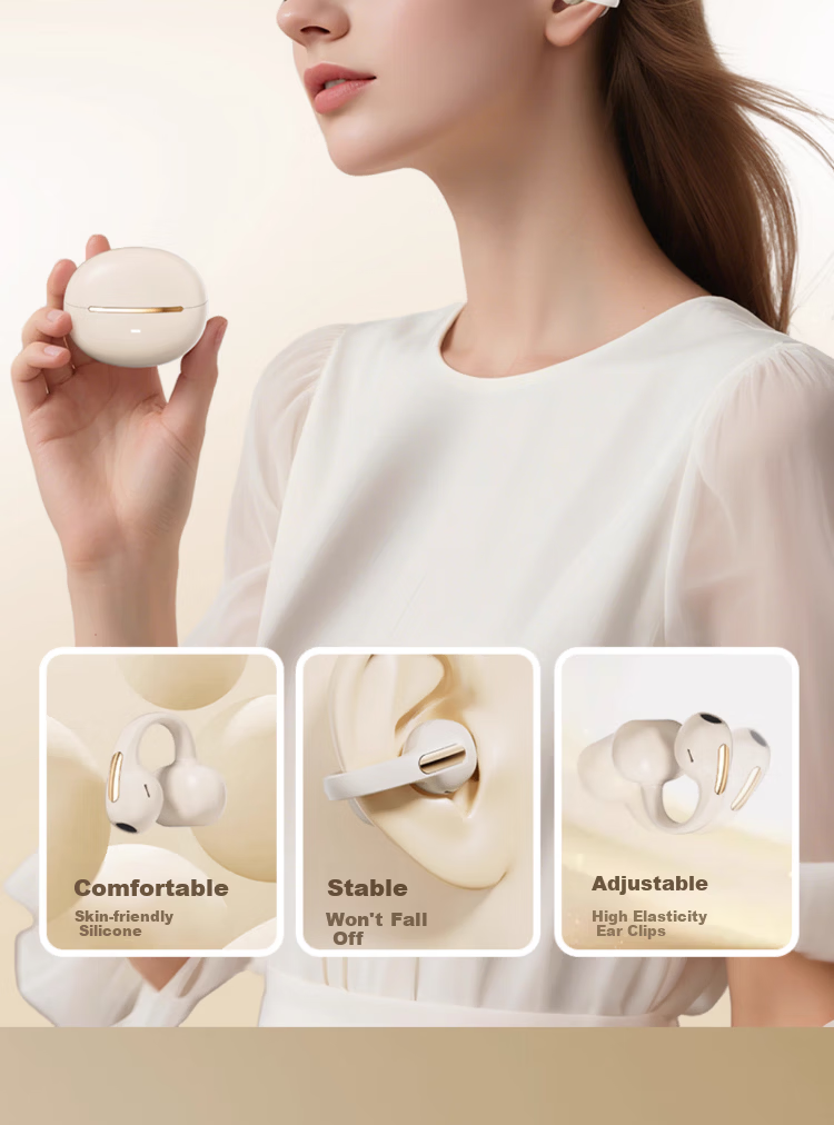 Chuangu 2026 Latest Model | Panoramic Sound Bluetooth Bone Conduction Clip-On Wireless In-Earless Sports Running Music Noise Cancelling Long Battery Life Earphones 3