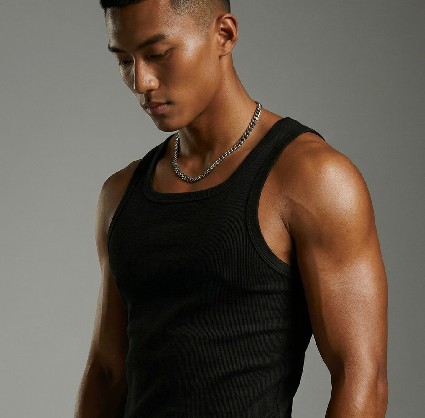 Liangpu Pure Cotton Square Neck Vest Men American Heavyweight Ribbed Slim Fit Sports Fitness Youth High Elastic Sleeveless T-Shirt 22