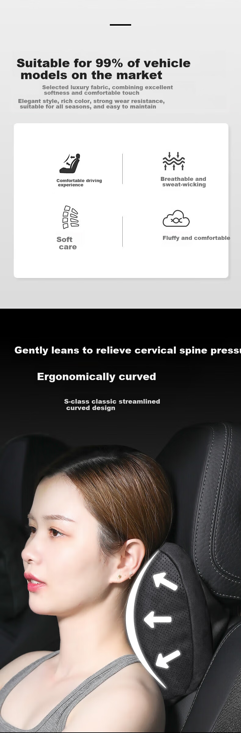 BIMLL Car Headrest for Mercedes-Benz S-Class Perforated Maybach Seat Pillow Neck Support Lumbar Cushion Universal Car Use 2