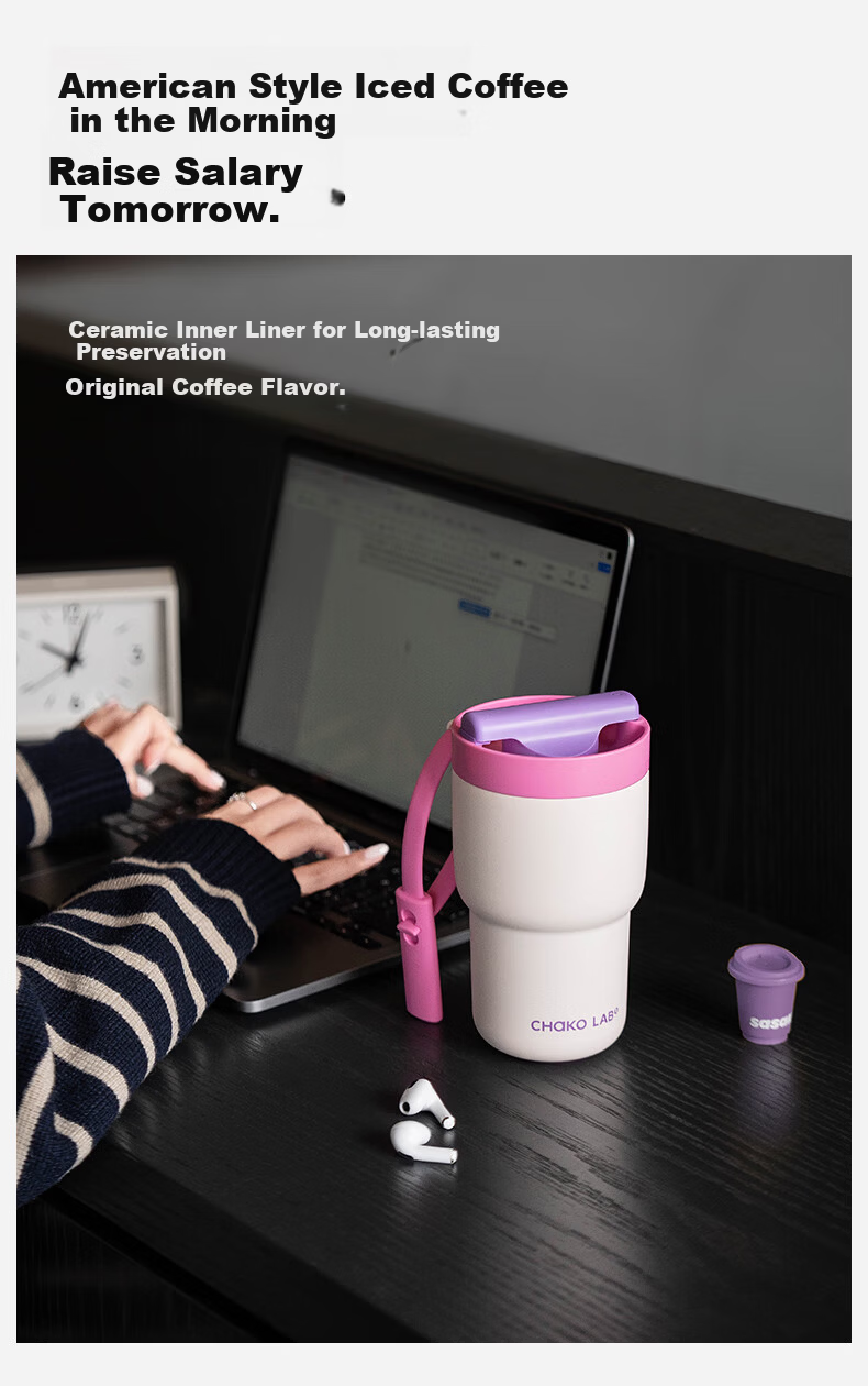 Chakolab Ceramic Coated Double-Walled Portable Stainless Steel Insulated Office Coffee Cup High-Value Ice Retention Mug 4