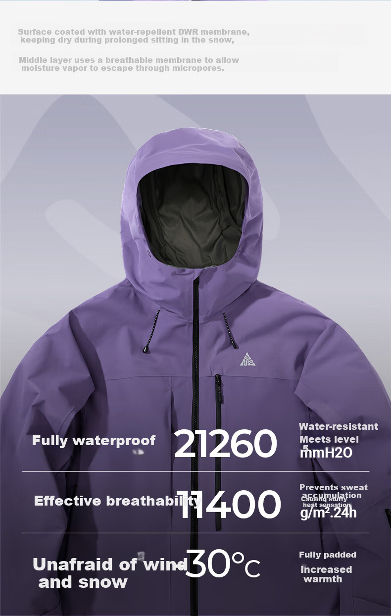 Nanend Skyline Unisex 3L Waterproof Arc Ski Jacket Cream Blue XS 8