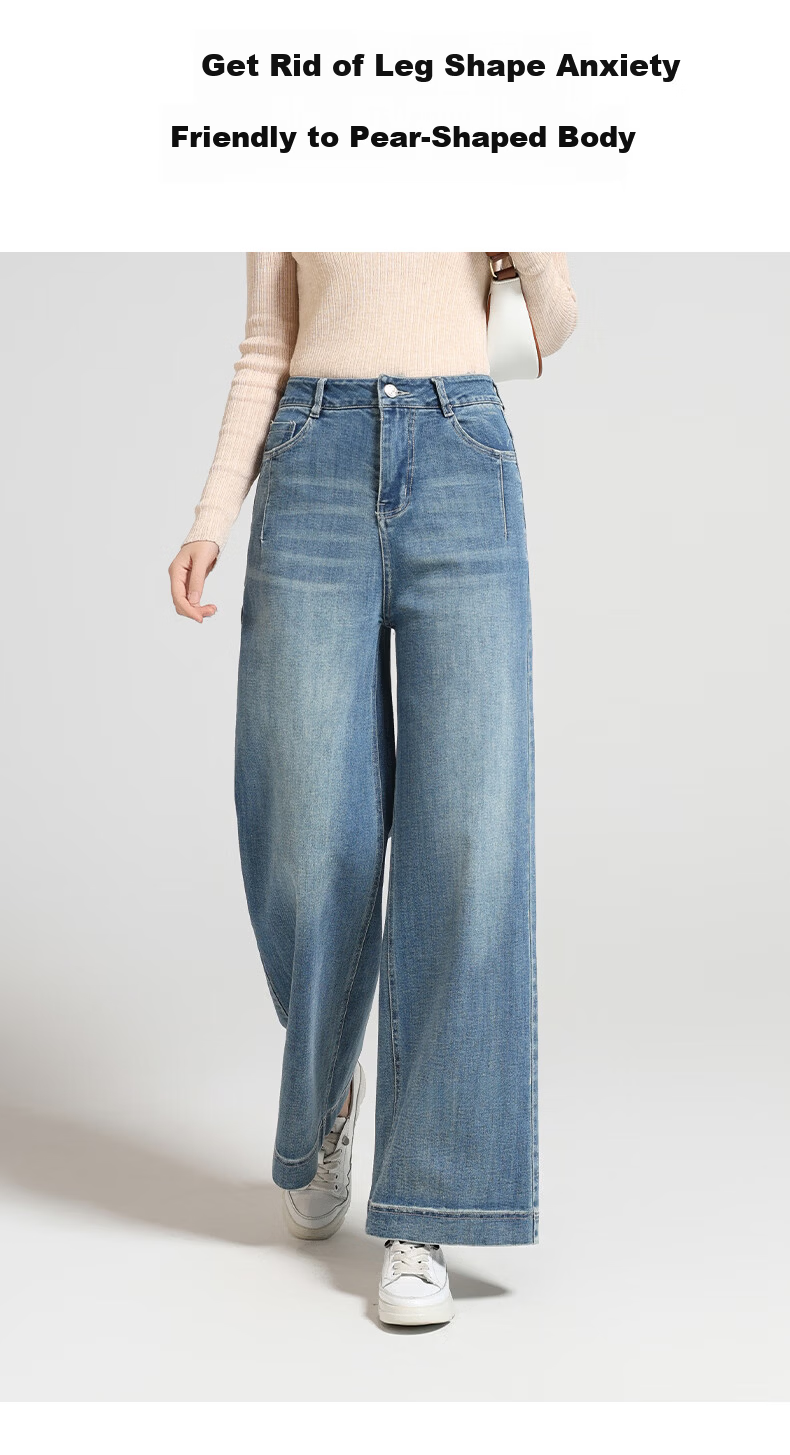 Meishi Women's Jeans 2026 Spring New High Waist Stretch Slim Straight Vintage Wide Leg Pants Blue 28 3