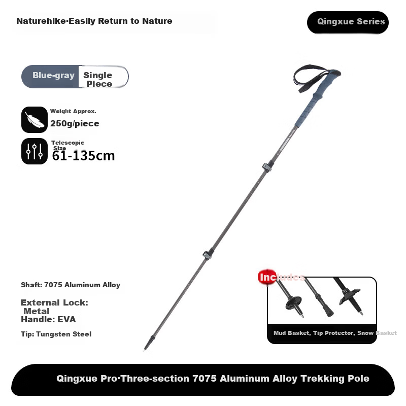 Naturehike Nokpro Outdoor Aluminum Alloy Trekking Poles External Lock Telescopic Hiking Sticks for Men and Women Climbing Blue Gray