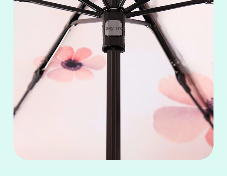 Paradise Umbrella UV Protection Three-Fold Lightweight Black Coating Outdoor Sunshade Rain Umbrella Silver Lotus 8