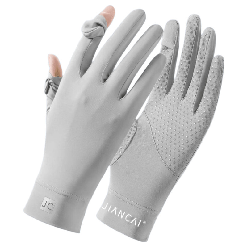 Jian Cai Summer Thin Ice Silk Sunscreen Gloves for Women with Flip Cover, Two-Finger Touchscreen, Non-Slip Outdoor Cycling and Driving Sports Gloves
