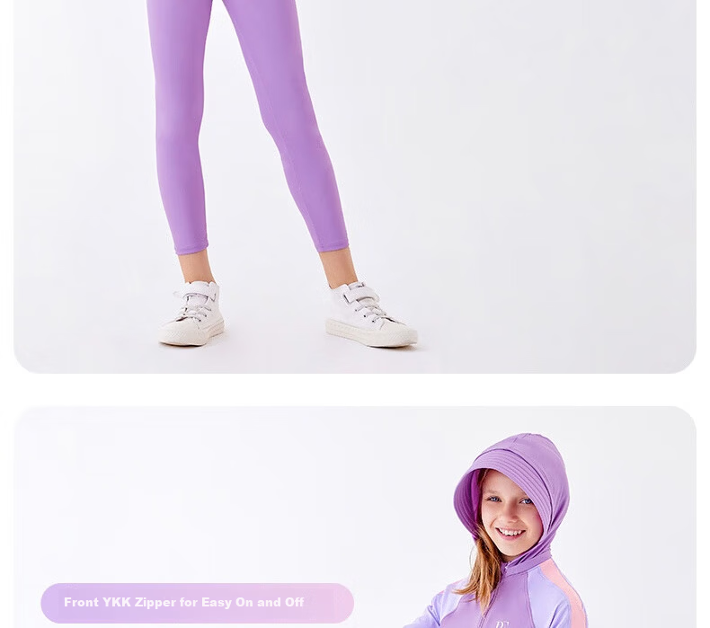 BALNEAIRE Kids One-Piece Swimsuit Girls Long Sleeve Sun Protection Surfing Breathable Chlorine Resistant Detachable Hood 5
