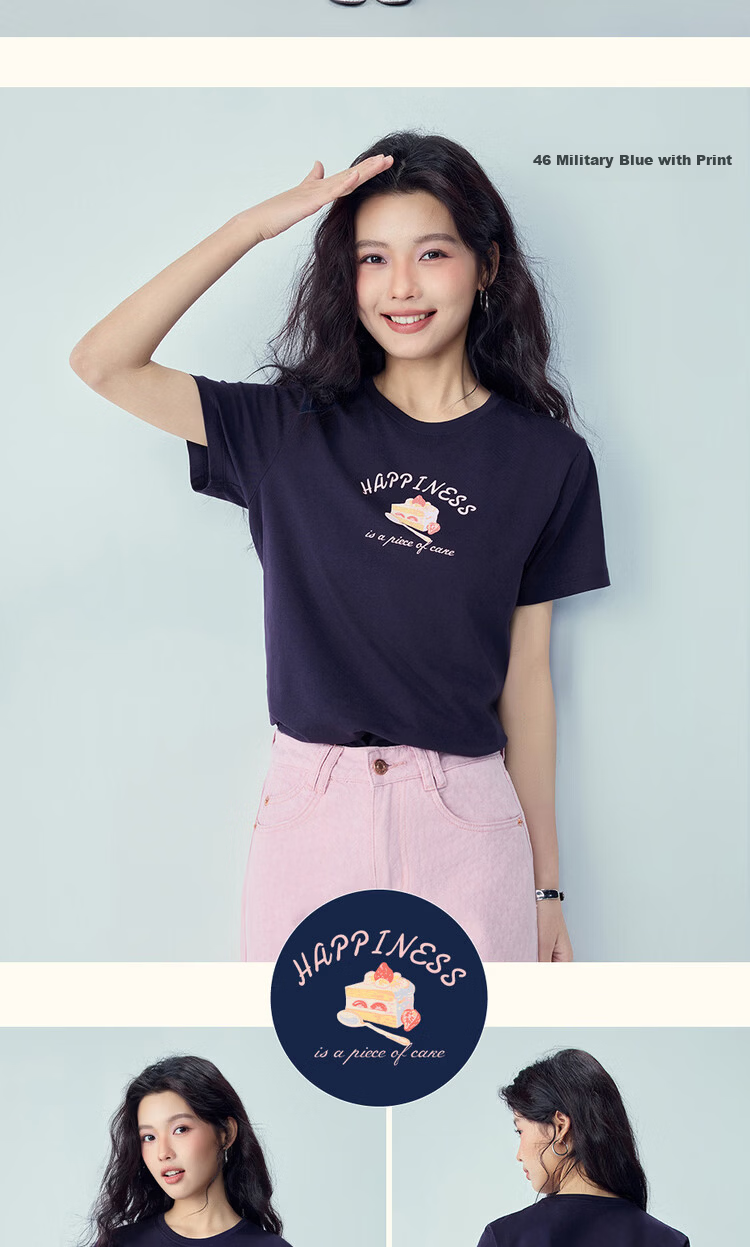 Giordano Women's Short Sleeve T-Shirt Summer New Pure Cotton Dessert Theme Print Crew Neck Casual Top 05396387 15