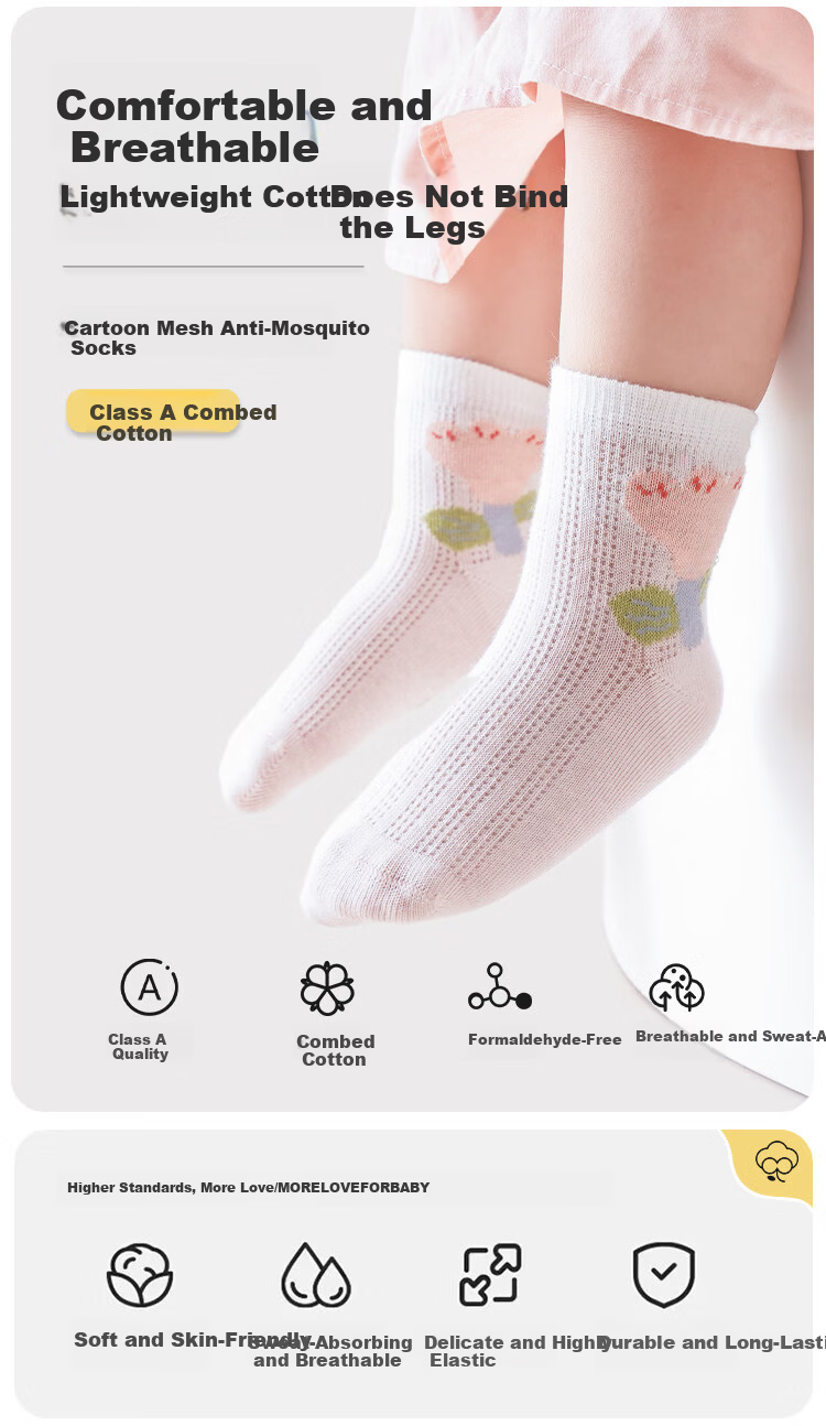 JOYNCLEON Kids Socks Girls Summer Thin Breathable Mesh Seamless Mid-Calf Baby Socks Jyf183118 1