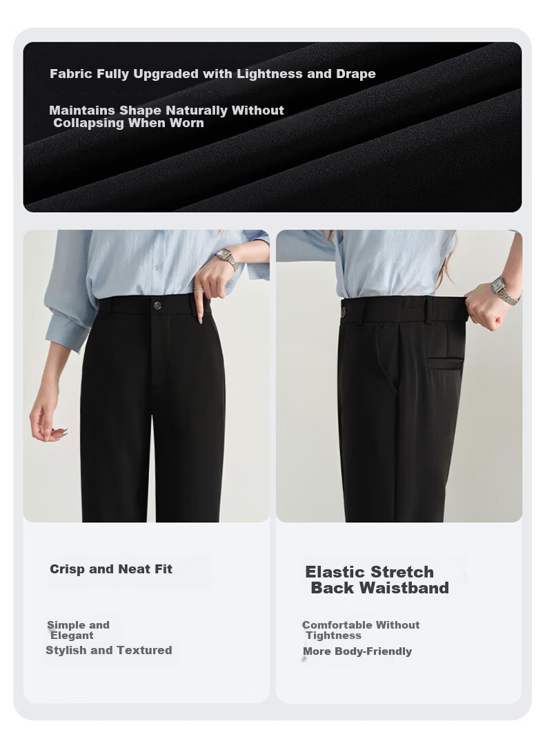 Langsha Women's Summer New Small Size Casual Suit Pants Formal Commuter Wide-Leg Slim High-Quality Trousers 5