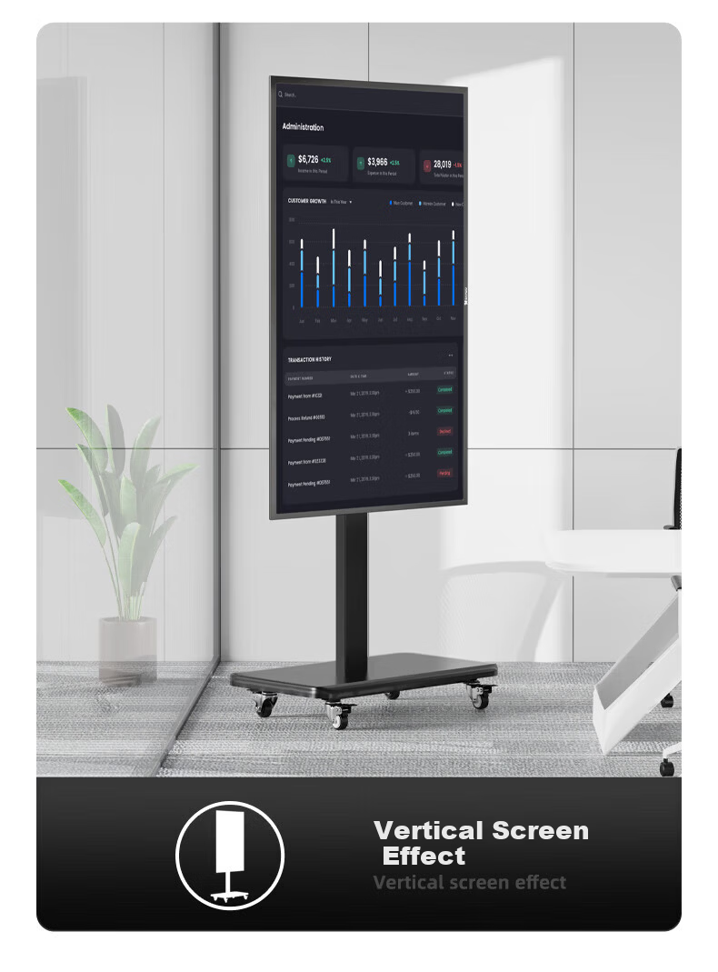 Beishi Mobile TV Floor Stand 26-55 Inch LCD Monitor TV Cart with 90-Degree Rotation for Landscape and Portrait, Video Conference, Live Streaming, and Screen Casting 7