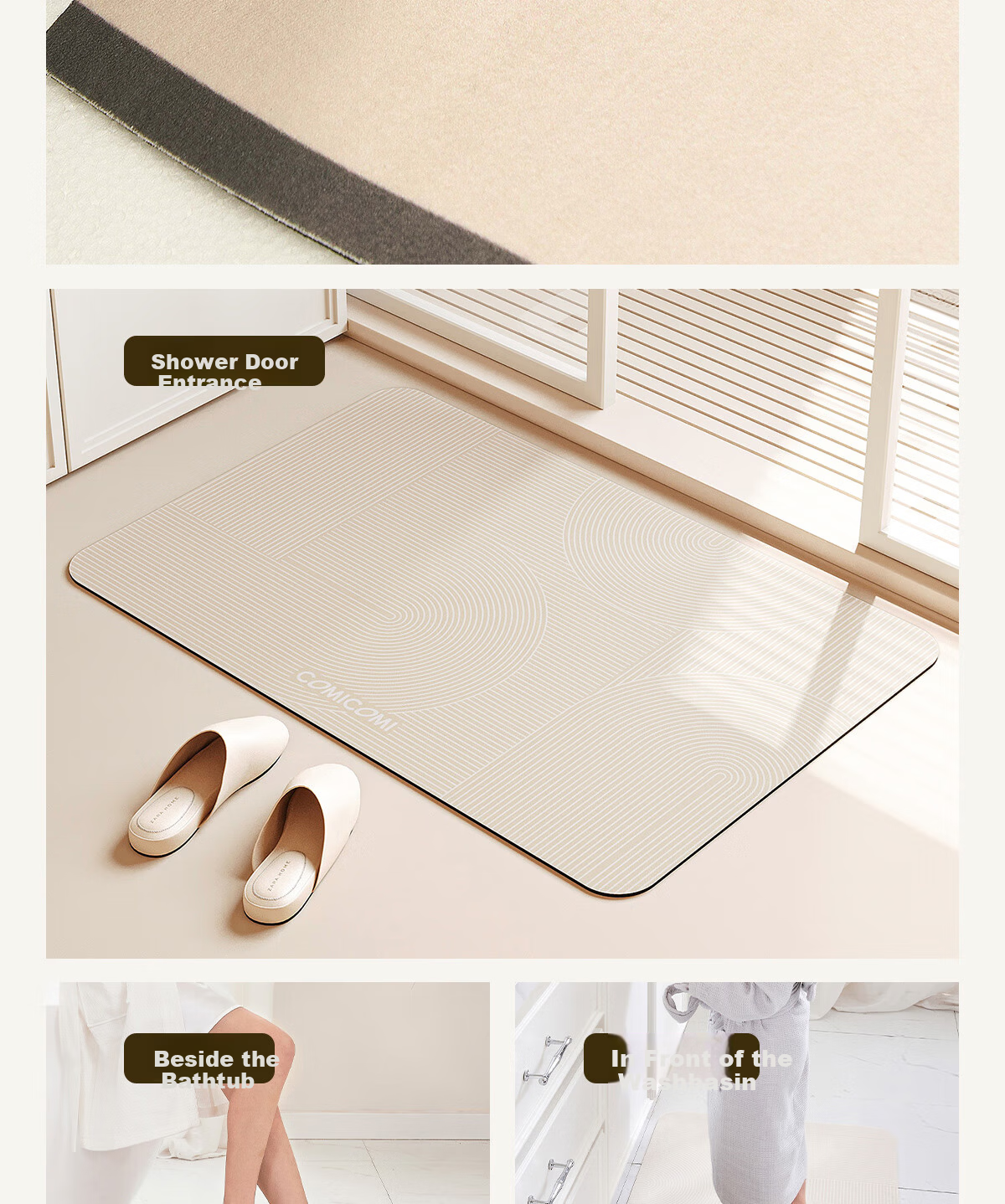 COMICOMI Sea Dune Whale Suction Bathroom Mat Water Absorbent Non-Slip Shower Bath Anti-Slip Mat 40*60cm 17