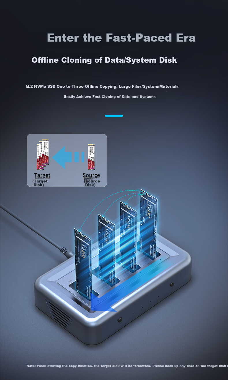 GODO System Cloning And Copying Machine, M.2 SSD Docking Station, Four-Bay NVMe Replication, One-To Thunderbolt 40Gbps 4