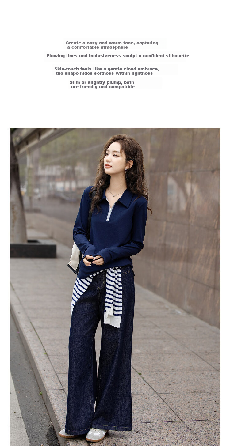 Demana [Smart Life] Autumn Simple Style Contrast Color Button Decor Slim Fit Petite T-Shirt for Women Premium Feel 3