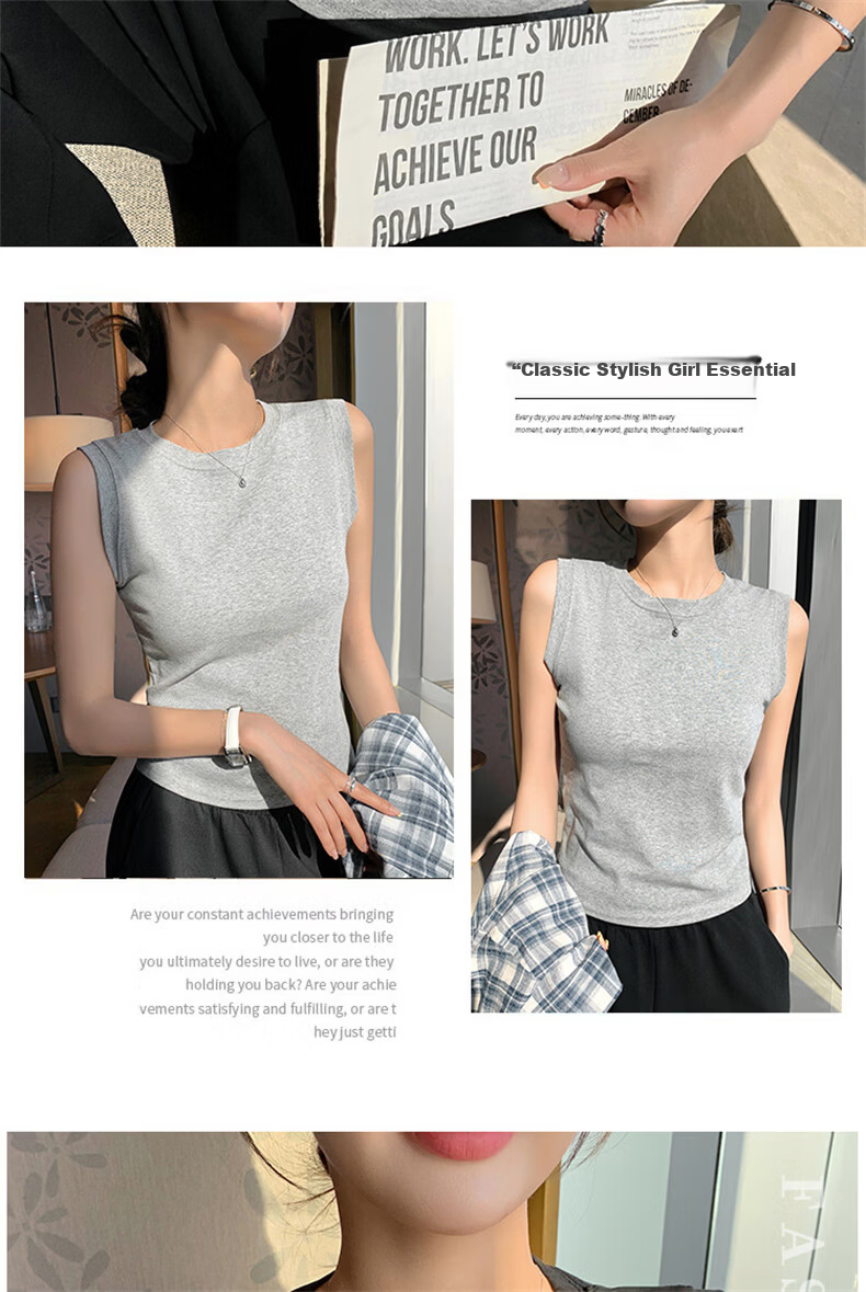 Langsha White Vest Tank Top for Women Spring Summer New Sleeveless Round Neck Camisole with Side Coverage 6