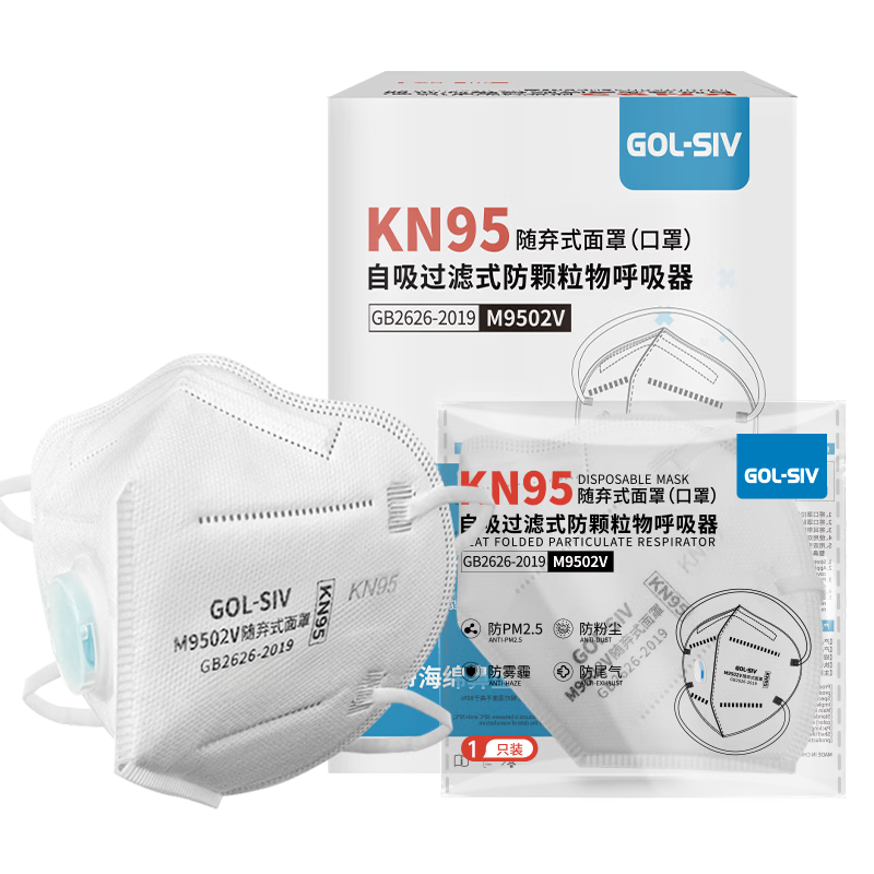 SHENGLI KN95 Face Mask, Industrial Dust-Proof Mask, Individually Wrapped, Anti-Smog, Dust-Proof, Dust-Resistant, Anti-Gray, Head-Mounted with Valve, M9502V, Pack of 20