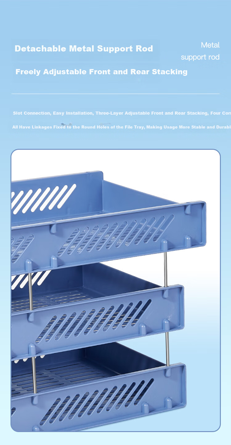 COMIX Three-Layer Hollow Storage File Holder Detachable Assembly File Tray/File Frame/File Rack Durable Office Supplies Blue EB709/B2060 6