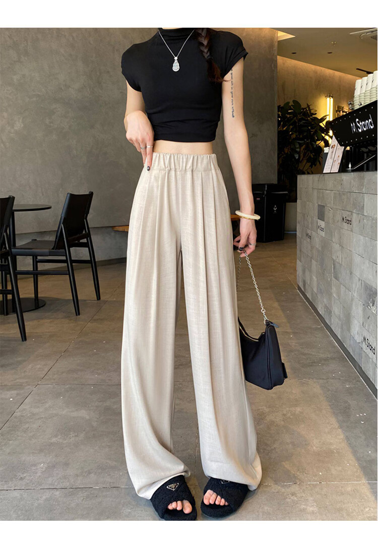 Free Style Khaki Wide-Leg Pants for Women Summer Lightweight Draped Loose Lazy Style New Chinese Linen Ice Silk Casual Yamamoto Pants 16