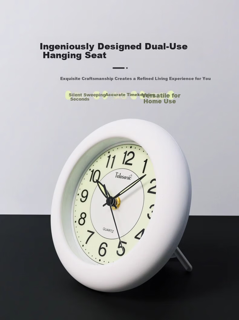 Telesonic 17cm Quartz Wall and Desk Clock, Creative Minimalist Luminous Bathroom and Living Room Clock 1