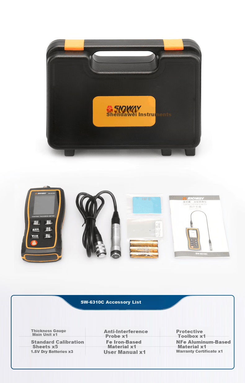 SNDWAY Coating Thickness Gauge High Precision Galvanized Layer Measurement Automotive Paint Thickness Tester SW-6310C 10