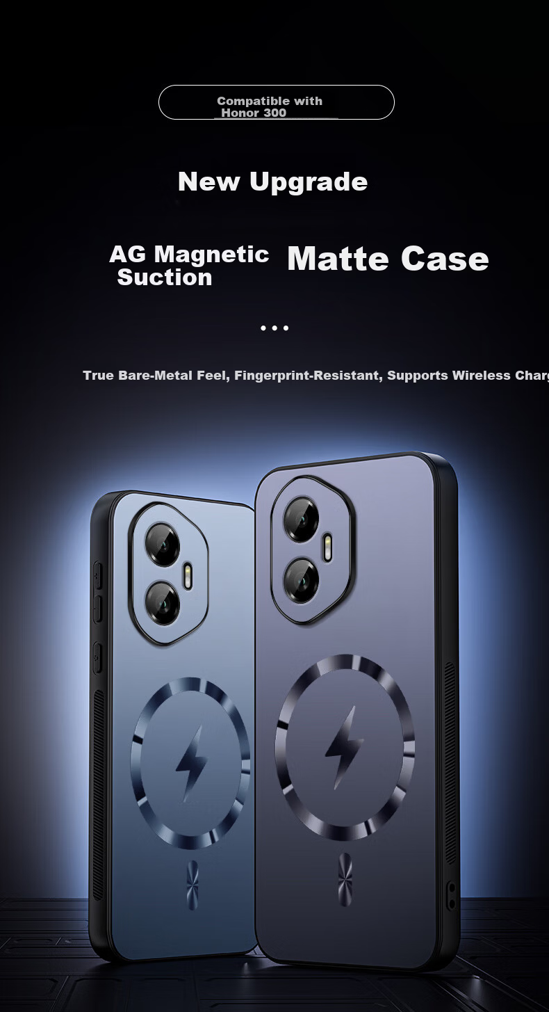 Bashidai Magnetic Matte Full-Coverage Shockproof Cooling Case for Honor 300, Luxury Lightweight Graphite Black Phone Cover for Men and Women 1
