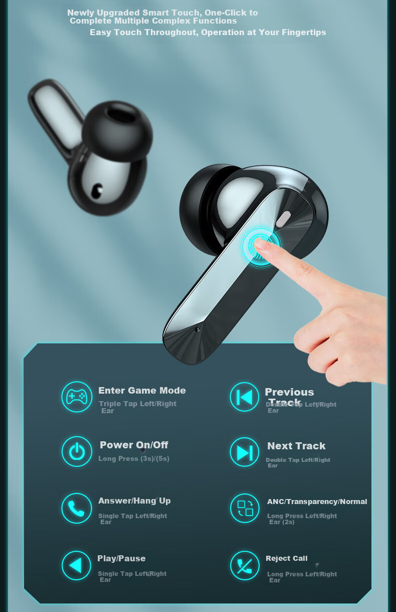 Chengao [ANC Noise Cancelling] Wireless Bluetooth Earbuds 2025 New In-Ear Dual Ear High-Definition Sound Quality Gaming Earphones for PUBG Positional Audio Long Battery Life Universal for Mobile T30 12