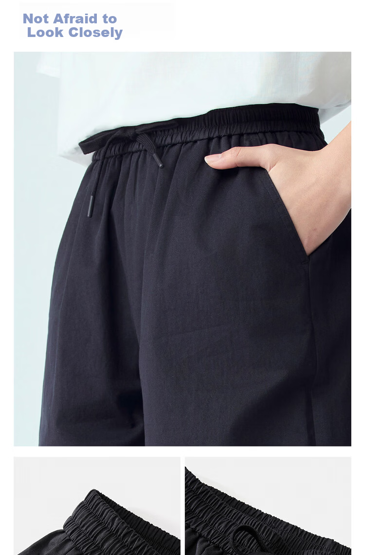 Giordano Women's Pants 2026 Summer New Pure Cotton Pleated Drawstring Elastic Waist Cropped Casual Pants 13426304 7