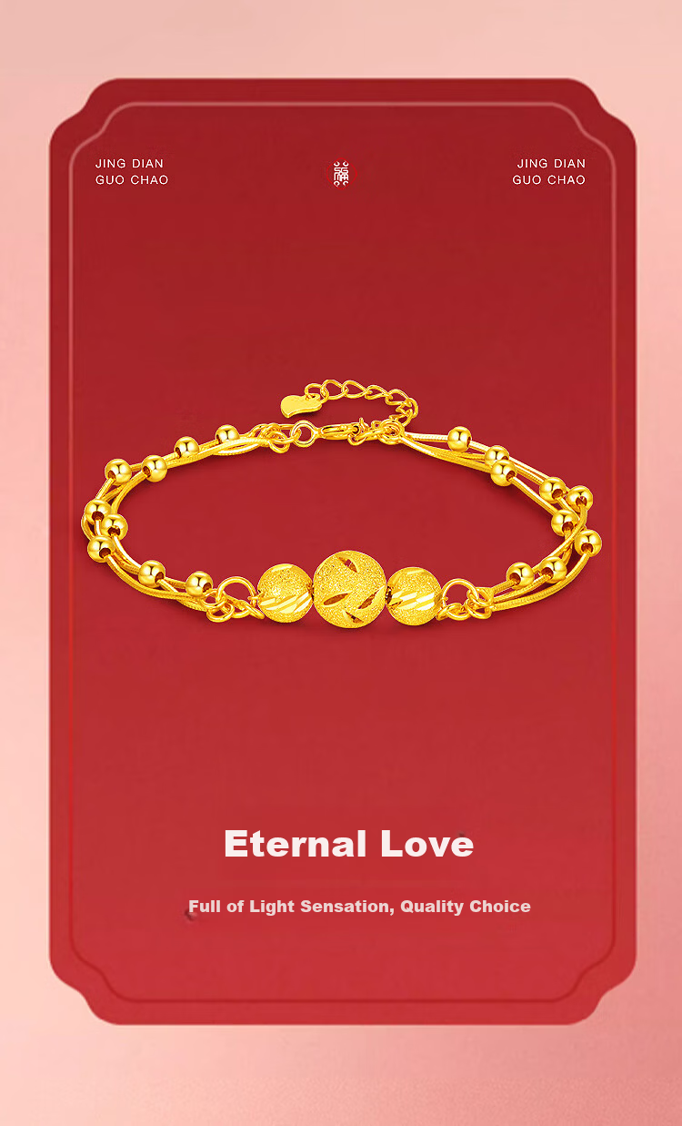 Jinliufu Jixiang Women's S925 Silver Bracelet, Three Lives Three Worlds Hand Jewelry, Filigree Bead, Pure Silver Ornament, Gift for Mom on Mother's Day 2