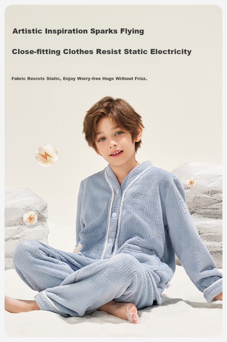 YEEHOO Kids Autumn Winter Fleece Thickened Anti-Static Pajamas Homewear for Older Children Teen Boys and Girls 10