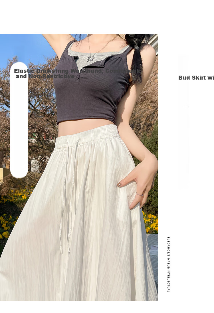 Free Style Bud Half Skirt Women 2026 Summer New Elastic High Waist Draped Slim Lantern Skirt Lazy A-Line Mid-Length Skirt 4