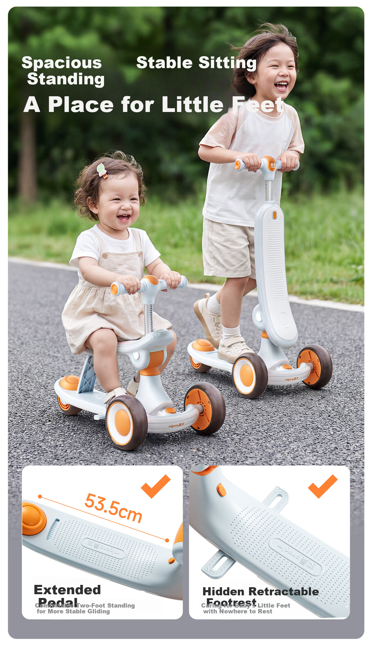 Manlong Kids Scooter 1-3-6-12 Years Old Baby Ride-On Balance Bike Blue 12