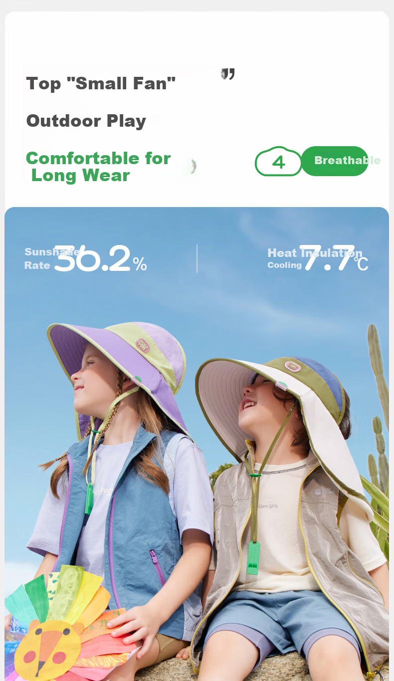 Kocotree KK Tree Kids Sun Protection Hat UV Protection Genuine Yarn Breathable Wide Brim Summer Sun Hat for Boys and Girls 12