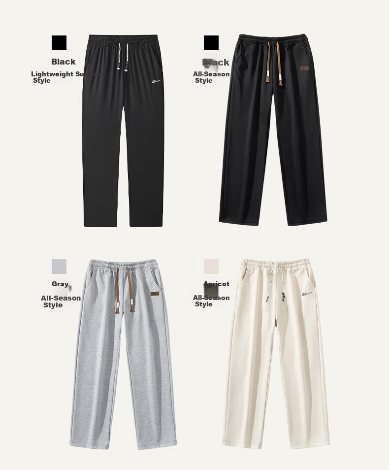Warrior Casual Pants for Men, Straight-Leg Wide-Leg Trousers, Sports Sweatpants for Men, Versatile Long Pants, Black, Size M 8