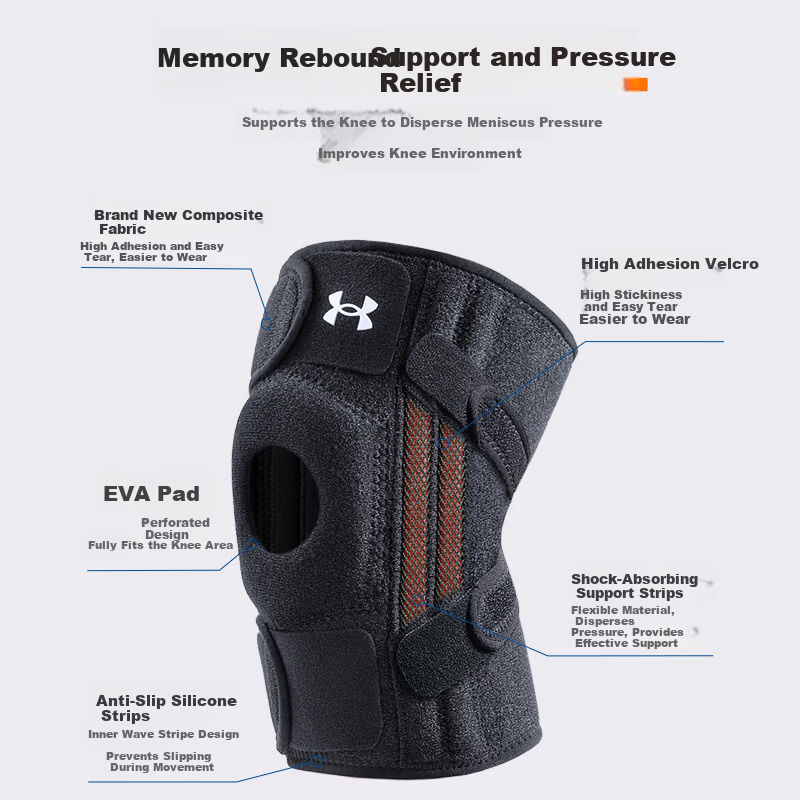 Under Armour Basketball Knee Pads Sports Running Meniscus Injury Climbing Mountain Climbing Knee Joint Badminton Black Orange