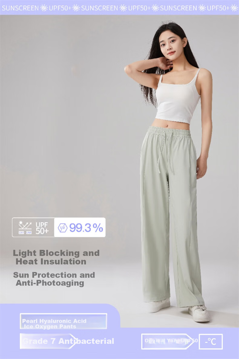 Jeanswest Women's Casual Pants 2026 Summer Sports Breathable Sun-Protective Versatile Draped Quick-Dry Ice Oxygen Pants Mist Green XL 1